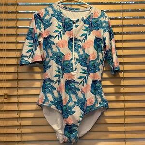 Women’s Floral Plus Size Long Sleeve One Piece Swimming Suit